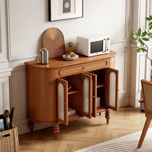 French Retro Style <b>Sideboard</b> Cabinet Cherry Black 4 Compartments Storage Living Room Dining Room Cabinet - Product Image 3