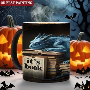Frosted Black 11oz <b>Ceramic</b> Mug Heat Sensitive Drinking <b>Cup</b> With Dragon Book Design - Product Image 6