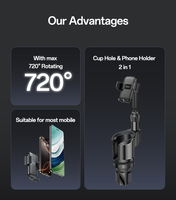 Support de téléphone rotatif Yesido 720° 2-en-1 pour porte-gobelet de voiture avec base réglable C273