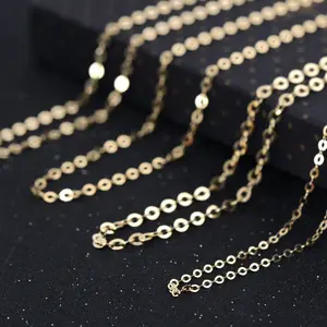 2024 Wholesale Pure Gold Jewely 9K/10K/14K/18K Real Gold 0.6/1/1.5/2mm 42cm 16inch Thick Solid Gold O Chain Necklace