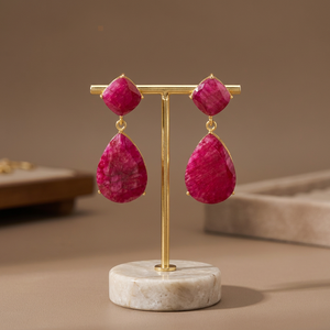 Handmade Silver Gemstone Drop <b>Earrings</b> Gold Plated Natural Stone Ethnic Engagement Fashion Boho - Product Image 3