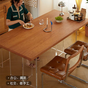 Nordic Cherry <b>Wood</b> Acrylic Floating Dining Table Rectangle Solid <b>Wood</b> Slab Stable Framework Living Room - Product Image 2