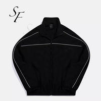 Nouveau design détails passepoil 100% Polyester noir microfibre jogging Sport Fitness survêtement veste pour hommes