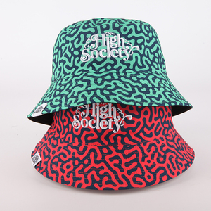 时装设计师定制标志全印花绣花棉渔夫可逆水桶帽 - Product Image 2