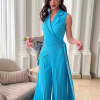 Combinaison Décontractée Femme Été 2026 Dernière Collection, Bodysuit Plissé Uni à Large Jambe, Sans Manches, Taille Haute avec Pantalon Long et Revers