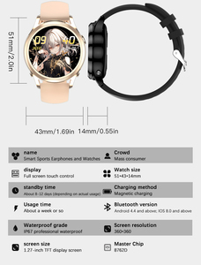 New X17 nữ Smartwatch TWS Tai nghe 2in1 phụ nữ kinh doanh ngoài trời thể dục thể thao Tracker Đồng hồ thông minh được xây dựng trong tai nghe không dây - Product Image 6