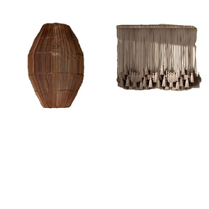 Lampe suspendue en rotin de style Wabi Sabi, ovale, lumière LED E27, couleur chocolat, pour chambre à coucher, salon, salon de thé - Product Image 5