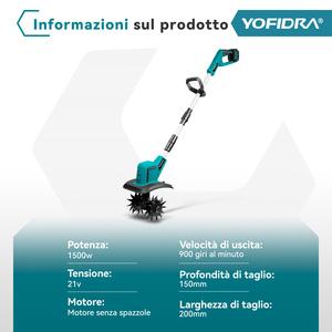 YOFIDRA-Motoculteur <span class=keywords><strong>électrique</strong></span> sans balais de 1500W pour la culture du sol, outil <span class=keywords><strong>électrique</strong></span> pour la batterie 21V 18V - Product Image 6