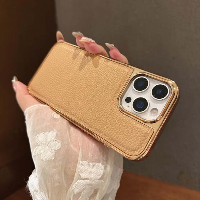 Premium Electroplating PU Leather Phone Case for iPhone 12 13 14 15 16 17 Pro Max Plus Shockproof Protective Back Cover