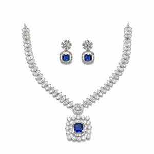 Conjunto de joyería fina premium americana Collar de diamantes Chapado en plata 11151687BLU - Product Image 2