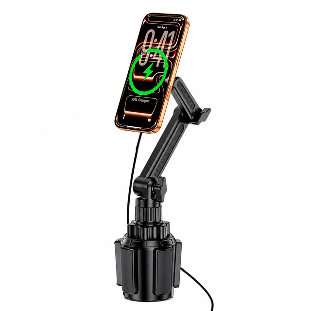 Wholesale Magnetic Wireless Car Charger Bulk Order, Cup Holder Mount Height Adjustable, Dropshipping Friendly All Smartphones
