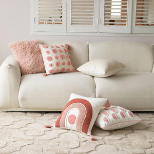 HomeyMall Polka Dot Throw Pillow Square 18x18 Inch Pink Tassel Decorative <b>Cushion</b> for Living Room Sofa Polyester Cotton Cover - Product Image 2