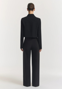 Blazer noir pour femme à col cranté, manches longues, couleur unie, tissé, simple boutonnage, coupe courte - Product Image 3