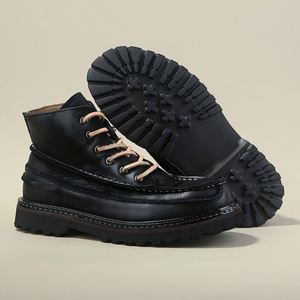 Bottes pour hommes en cuir de vachette de haute qualité - Antidérapantes, résistantes à l'usure, style workwear, polyvalentes, décontractées, rétro américaines, respirantes, chaussures d'extérieur - Product Image 3