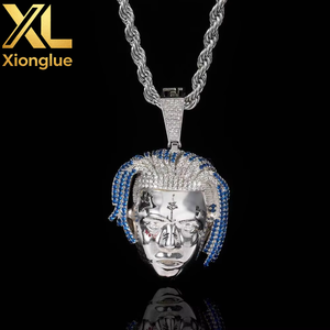 Punk Unisex American <b>Rapper</b> Singer XXXTentacion Head Pendant Copper Alloy Natural Zircon <b>Chain</b> Necklace Gold Iced Hip Hop - Product Image 2