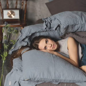 Fundas de Cojín Lumbar de Algodón 100% Tejido a Cuadros con Acabado Natural Stonewashed, 200 Hilos, Suaves, Tipo Lino, con Cierre de Cordón - Product Image 1