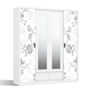 Armoire de chambre à coucher en acier imprimé avec portes coulissantes miroir et tringle de suspension - Product Image 2
