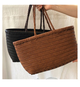 EMG6242, bolso grande con asa superior y cordón para hombro, bolsos de señora tejidos de piel de vaca de ratán Bali, bolsos trenzados de cuero genuino para mujer - Product Image 6