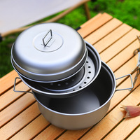 COTI Grande Marmite Écologique en Titane Pur Grande Capacité pour Usage Extérieur, Ensemble de Cuisson de Camping, Cuiseur Vapeur Léger et Portable 2.1L