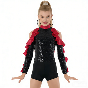 Costume <span class=keywords><strong>de</strong></span> <span class=keywords><strong>jazz</strong></span> pour filles, enfants, paillettes noires avec dentelle rouge, vêtements <span class=keywords><strong>de</strong></span> <span class=keywords><strong>danse</strong></span>, costume <span class=keywords><strong>de</strong></span> scène moderne - Product Image 2
