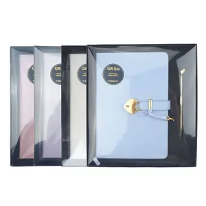 Agenda de cuero PU grueso con cerradura de llave en forma de corazón para niña y mujer, conjunto de regalo con bolígrafo, 2023 - Product Image 1