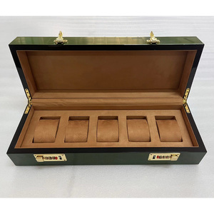 High-quality Square Wood Green Watch <b>Display</b> <b>Case</b> with 5 Slots Leather Lining Shock Resistant Brand Series - Product Image 1