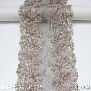 Lebar 20 Cm Bunga Mawar Poliester 3 D Kain Potong Renda Bordir Lembut 2 Warna untuk Pakaian Dalam Pakaian Formal - Product Image 2