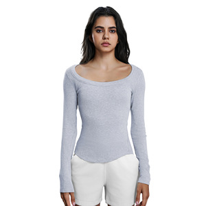 Cicy Bell Women's Long Sleeve Pleated Crop Top - Slim Fit Crew Neck Basic Tee, Viscose/Elastane Blend For Casual Wear