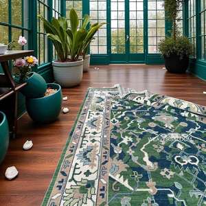 New Hand-Knotted OushakRug Green &Blue Turkish Wool Oriental Floral Design VintageStyle Living Room Decor Bedroomrug <b>runner</b> rug - Product Image 5