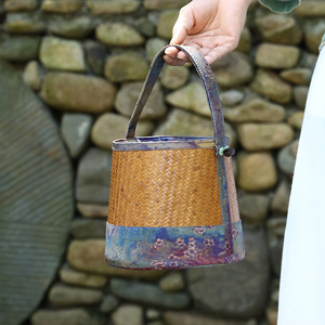 Sac fourre-tout en bambou tissé à la main, style chinois, mini panier de rangement pour thé, sac pour femme - Product Image 5