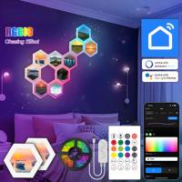 Lampe LED hexagonale modulable pour salle de jeu, application Smart Life moderne, télécommande, 33W, WiFi, Bluetooth, pour mur photo à assemblage libre