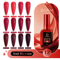 Vernis Gel Pailleté Rouge Deroi Red Rhyme Sans HEMA ni TPO, Gel UV en Bouteille, Logo Personnalisé, Vente en Gros, Marque Privée, Gel pour la Saint-Valentin
