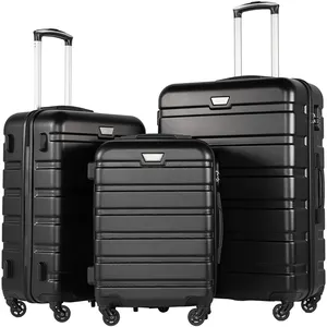 حقائب سفر سوداء من مادة ABS عالية الجودة حقائب سفر دوارة بتصميم فاخر طقم من 3 قطع للحقائب مزود بقفل Tsa