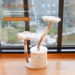 Arbre à chat intégré en bois massif naturel, design floral adorable, jouet d'intérieur <span class=keywords><strong>pour</strong></span> chat, mobilier <span class=keywords><strong>pour</strong></span> animaux de compagnie, vente en gros OEM, directement de l'usine - Product Image 1