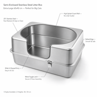 Bac à litière ovale en acier inoxydable écologique pour chat, toilette à entrée supérieure surdimensionnée, anti-éclaboussures, résistant aux rayures, capacité 30-35 cm pour animaux de compagnie