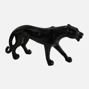 Antika büyük siyah reçine yürüyüş leopar ev hayvan panter dekor heykel hayvan heykelcik Polyresin leopar heykeli