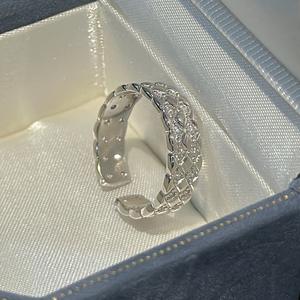 Bague géométrique en argent pur S925 avec diamant vintage léger, ouverture en or rose et incrustation plaquée rhodium, bijoux - Product Image 4