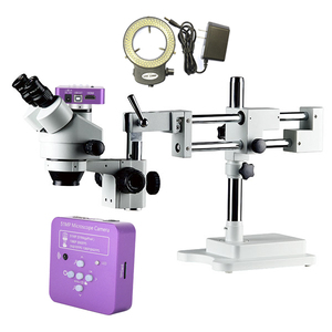 Microscope stéréoscopique trinoculaire professionnel avec zoom 7-45x, caméra 51MP, microscope stéréoscopique <span class=keywords><strong>USB</strong></span>, éclairage annulaire LED 144 - Product Image 4