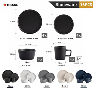 Service de table en céramique grès noir mat de luxe moderne, 16 pièces, compatible lave-vaisselle, haute qualité, prix abordable, fabrication chinoise, avec tasses - Product Image 3