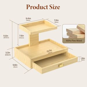 Étagère de rangement surélevée à 2 niveaux en bois de pin pour parfums, avec tiroirs, présentoir multifonctionnel pour femme et homme - Product Image 3