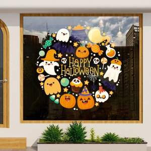 สติกเกอร์ตกแต่งประตูหน้าต่างฮาโลวีนพวงมาลัยแก้วแบบคงที่สำหรับบรรยากาศโรงแรมพวงมาลัยฮาโลวีน - Product Image 4