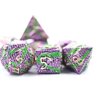 Custom Green Dragon Scale And Dragon Purple Metal Large Dice With Copper Color Number Set 1 Set