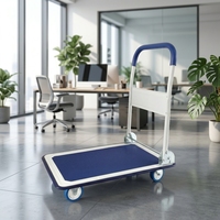 Chariot à main pliable polyvalent bleu et blanc, look tendance et attrayant