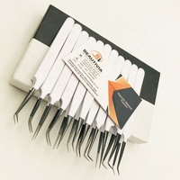 Pince à épiler professionnelle noire à pointe en fibre de plasma pour extensions de cils, avec logo personnalisé, en acier inoxydable durable, impression de cils