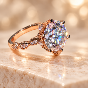 Anello di Fidanzamento Classico Placcato in Oro Rosa con Diamante, Montatura Rotonda a Griffe, Gioiello di Moda per Donne - Product Image 4