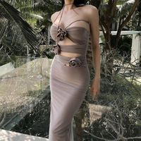 Fleur blanche décontracté jolie robe été élégant longue dame Tube soutien-gorge moulante Maxi femmes robes