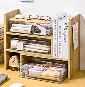 Rõ ràng Acrylic hộ gia đình lưu trữ <span class=keywords><strong>box</strong></span> với nắp tre mới đa năng đồ lặt vặt Organizer Container hình chữ nhật hình dạng PP nhựa - Product Image 6