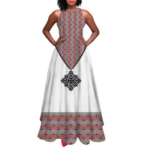 厂家直销独立日复古连衣裙休闲加大码长裙女白色埃塞俄比亚连衣裙批量定制 - Product Image 3