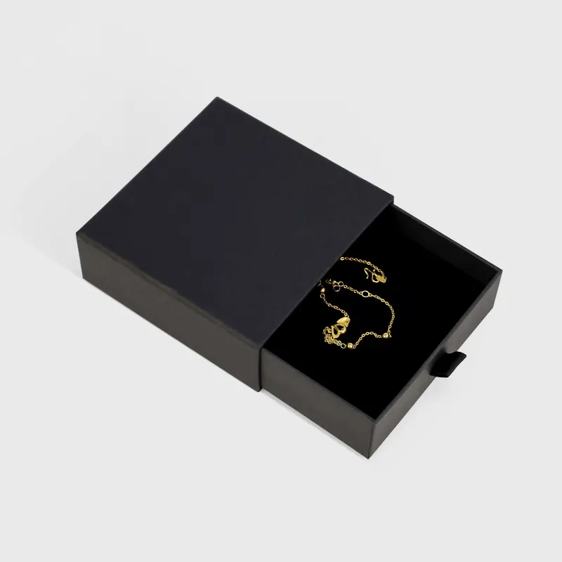 Kotak laci perhiasan kemasan kalung gelang geser kertas anting-anting karton Logo kustom mewah