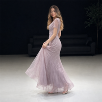 Robe de soirée sirène en gros, ornée de perles et de paillettes, col en V, manches courtes, longueur ras du sol, robe de bal formelle sur mesure